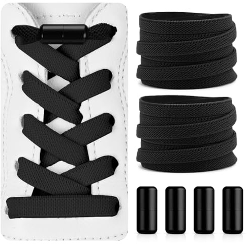 HOTUT 2 Pares Cordones Elásticos Sin Nudo con Hebilla Metal, Cordones Ajustables y resistentes, Planos, Cordones de Zapatos para Niños, Adultos, Aptos en Zapatos y Zapatillas (Negro)