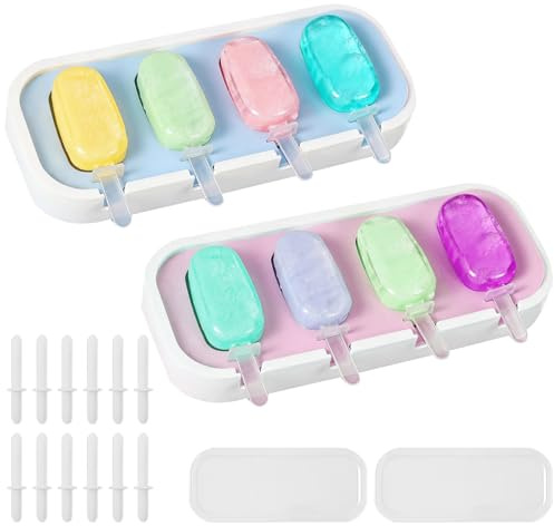 Pequeños Moldes Helados Silicona,2PCS Mini DIY Popsicle Mold con 12 Palitos