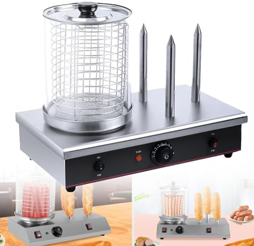 Electric Hot Dog Maker, 700w Commercial Hot Dog Machine with Stainless Steel Construction, 3 Toaster Rods & Adjustable Temperature Control for Hot Dogs, Sausages & Egg Rolls
