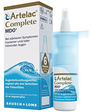 Artelac Complete MDO Augentropfen: Augentropfenlösung mit einem dreifachen Wirkprinzip (Lipiden, Hyaluronsäure & Carbomer) bei trockenen Augen, praktische Pumpflasche, 1x 10 ml