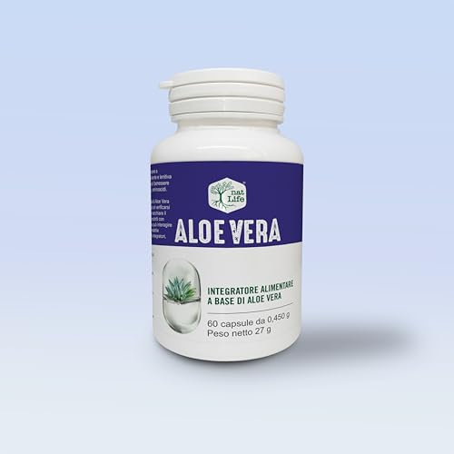 Aloe Vera 100% naturale, detox integrale, sgonfia pancia, transito regolare, adatto ai vegani, trattamento per due mesi, 60 CAPSULE