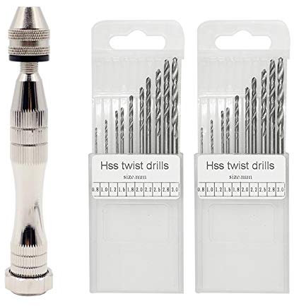 FineGood - Tornillo de mano con 20 brocas de precisión, herramienta giratoria con mini brocas helicoidales para moldes de resina y joyas, fabricación de plástico