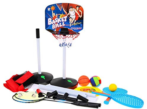 BSD Großes Sportspielzeugset, Sportspielzeug für Kinder, 5in1-Sportset, Basketball, Volleyball, Badminton, Tennis, Frisbee