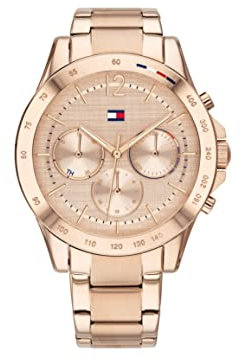 Tommy Hilfiger Multi Zifferblatt Quarz Uhr für Damen mit Rotgoldfarbenes Edelstahlarmband - 1782197