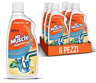 Mr Muscle Probiotico, pulisce gli scarichi e rinfresca le tubature con agenti probiotici, profumo di agrumi, SICURO PER I TUBI - Formato Scorta da 6 pezzi da 500 ml
