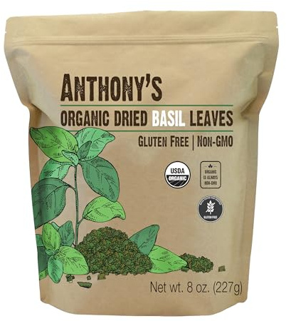 Anthony's Organic Dried Basil Leaves, 8 oz, Gluten Free, Non GMO, Cut & Sifted