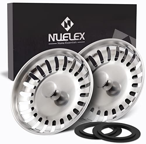 NUELEX 2Pcs Kitchen Sink Plug Strainer, 78mm Diameter Kitchen Sink Strainer with 2 Bonus Multi-Size Silicone Seals 304 Stainless Steel Leak-Proof Drainer Plug, 22 Holes & Smooth Shape, JT-SP506-NX