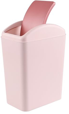 Afromy 15L Kitchen Swing Top Bin, Swing Lid Trash Can, Plastic Bins with Lids, Pink