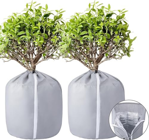 GIONAR 2 Stück Thermo Topfschutz -40x35cm Topfpflanzen Schutzbeutel für Pflanzen - Winter Topfschutz mit Zugband - Frost Schutz für Pflanzkübel Pflanztöpfe für Pflanzen