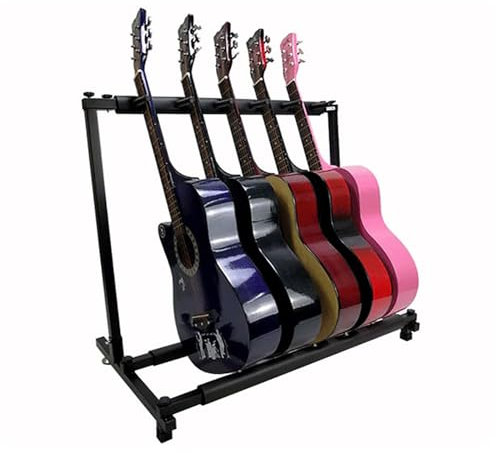 KEESUNG Gitarrställ 5-fack, flersitsig elgitarr stativ fem gitarrstativ stativ stativ universal gitarrdisplay stativ rockstativ med gummiskydd