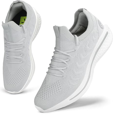 Giniros Womens Trainers Running Shoes Gym Trainers for Women Walking Sneakers Athletic Lightweight Tennis Sports Shoes Soft Ladies Trainers Light Grey 40