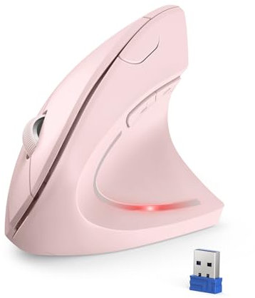 TECKNET Ergonomic Mouse, 4800DPI Wireless Vertical Mouse 6-Button Silent Mouse with 5 Adjustable Levels DPI, 24 Months Battery Life Optical Wireless Mouse for Laptop, PC, Mac (Pink)