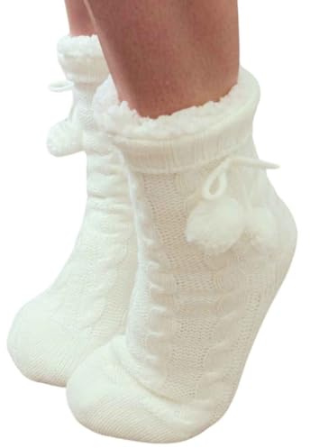 Women's Premium Slipper Socks, Fluffy Socks Warm Winter Ladies Cosy Thick Thermal Comfy Anti Slip House Socks (Cream, L, UK Footwear Size System, Adult, Women, Numeric Range, Medium, 6, 8)
