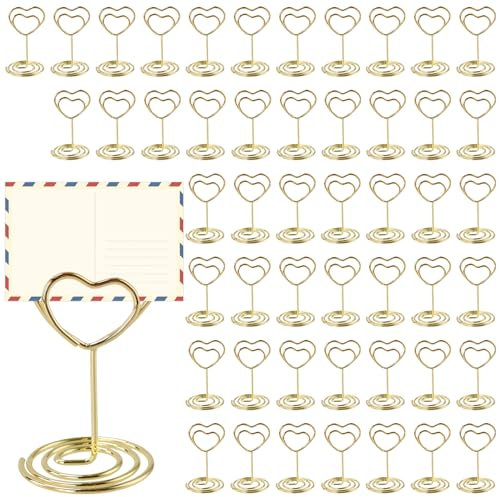 YIXNSW 50 Stück Gold Tischkartenhalter, 40 x 50 mm Herzförmig Fotohalter, Menükartenhalter, Stabil Postkartenhalter für Hochzeit, Party, Bankett