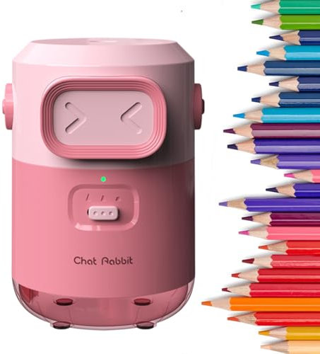 Comius Sharp Vollautomatischer Elektrischer Bleistiftspitzer, Wiederaufladbarer Auto-Stop Spitzer für 6.5-8mm Bleistifte & Buntstifte, Tragbar und Sicher für Kinder, Haus, Büro, Schule (Rosa)