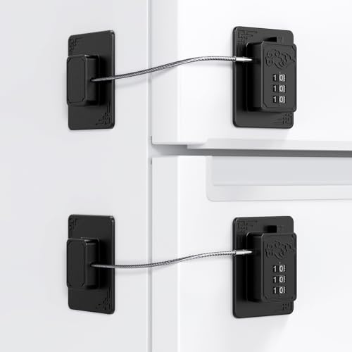 ORIA Cerradura para Refrigerador con Código, 2 Paquete Cerraduras de Seguridad para Niños Autoadhesivas Sin Taladrar, Cerraduras para Ventanas, Gabinetes y Cajones