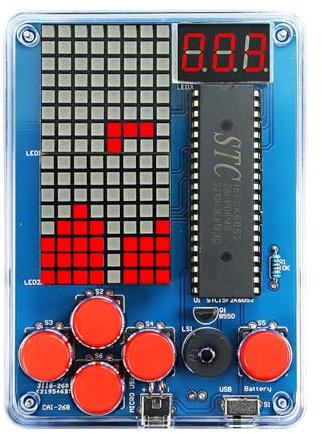 Set di console da gioco fai da te, per console di gioco elettronica, kit di saldatura, con alloggiamento in acrilico, quattro giochi, kit di saldatura, per saldatura e scienza, educazione, divertente