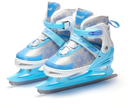 Patines artísticos para hombres y mujeres Estampado de copos de nieve en el zapato Patines De Hielo con Sistema De Cordones Rápidos Y Hebilla De Bloqueo De Empuje ajustable 4 rangos de tallas
