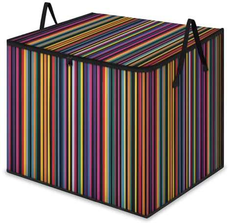 Mintoprints Bolsas de almacenamiento grandes a rayas mexicanas, compartimento de almacenamiento de ropa colorida, organizador plegable, contenedor de almacenamiento con asa para ropa, manta, edredón