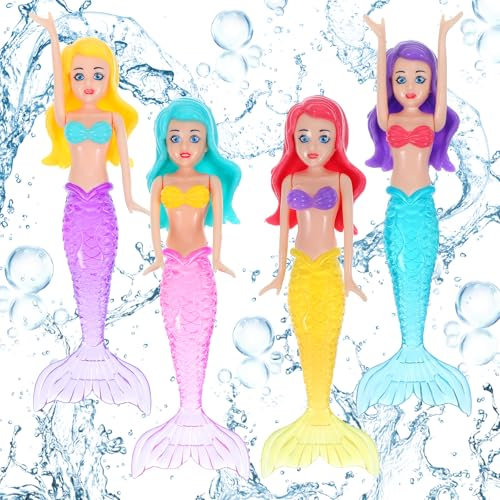 Lnngub 4 Pieces Mermaid Dive Toys, Mermaid Bath Toys Dive Mermaids Underwater Diving Pool Toys Swimming Pool Games Colorful Bath Toys for Toddlers Kids Girls Children Gifts