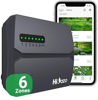 HiOazo Centralina irrigazione WiFi 6 zone, 16 programmi di irrigazione, salti meteorologici intelligenti, calcolo dell'acqua, irrigazione manuale, centralina per irrigazione giardino, serra, HSC-600W