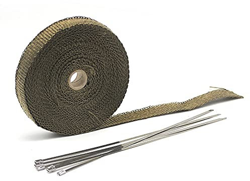 Anti-kaloritejp, anti-kaloriavgas avgas tejp 25 mm x 5/10/15 m titanavgasvärmeomslagsrulle för motorcykel glasfiber värmeskyddstejp med slipsar