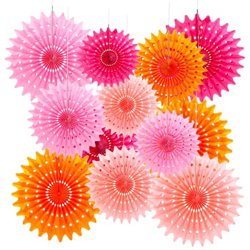 QGGTQG Juego de 12 abanicos de papel para decoración de cumpleaños infantiles, decoración de cumpleaños, decoración de panal de abeja, bolas de panal de abeja, decoración de fiestas, flores para