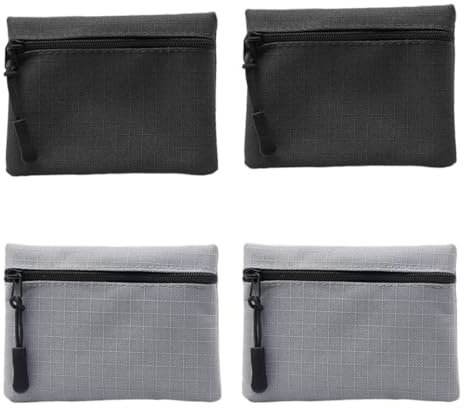 NOPKESV 4 Stück Münzgeldbörsen, Münzgeldbörse mit Reißverschluss aus Oxford-Stoff, kleine tragbare Mini-Münztasche für Damen, Herren, Mädchen und Jungen (Schwarz + Grau)