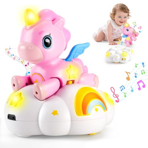 Giocattolo Bebé Unicorno Nuvole 2-in-1, 3 Fasi di Sviluppo per Tempo a Pancia in Giù e Gattonamento, con Luci e Musica, Giocattolo Sensoriale Separabile, (Natale/Compleanno) 6-36 Mesi