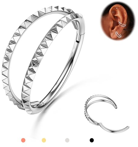 BodyBonita Doble Piercing Nariz Aro - Plata Pirámide 316L Acero Inoxidable Septum Clic 16G Piercing Oreja Caracola Joyería Hélice Torre Trago Labio Anillo Cartílago Pendientes 8 mm