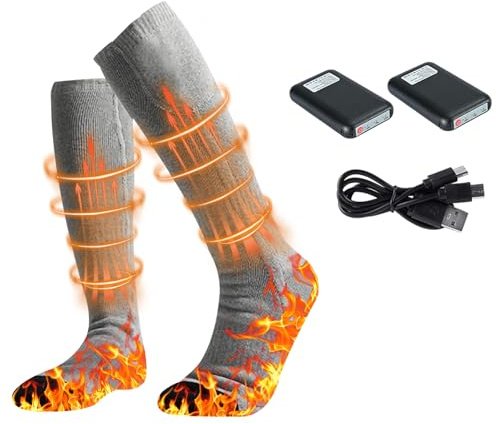 Heated Socks for Men Women,4000mAh Rechargeable Electric Heated Thermal Socks with Battery for Winter Foot Warmer Skiing Hiking Hunting (grey)