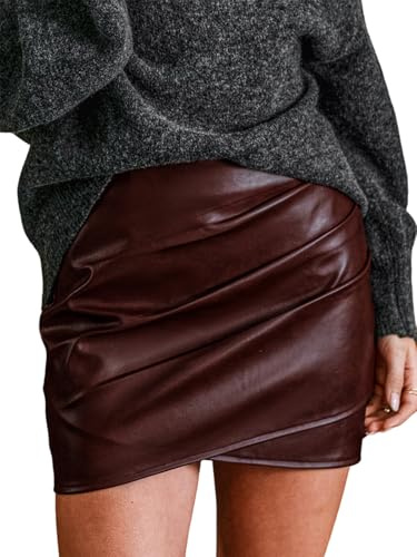 CUPSHE Minigonna da donna in finta pelle a vita alta, orlo asimmetrico, aderente, per discoteca, feste, abiti, Borgogna, S