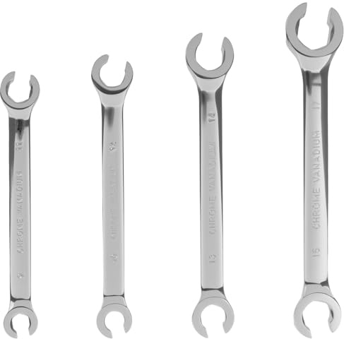 4 Piece Flare Nut Spanner Set, Double End Open Ring Spanner Set, Brake Line Spanners Wrench Sets, Metric, 9x11mm, 10x12mm, 13x14mm, 15x17mm for Machinery Servicing