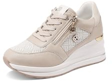 QUEEN HELENA Sneakers Platform Scarpe da Ginnastica Alte Casual Donna X32-22 (X34-40 Beige, Sistema Taglie Calzature EU, Adulto, Donna, Numero, Media, 36)