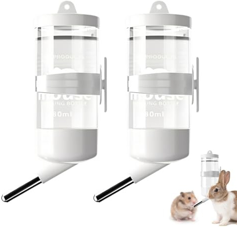 Lot de 2 Biberon Lapin et Hamster 80ml, Abreuvoir Automatique à Bille pour Cage, Abreuvoir Lapin, Distributeur d'eau pour Cochon d'Inde, Lapin Nain et Petits Rongeurs, Accessoire Lapin Pratique