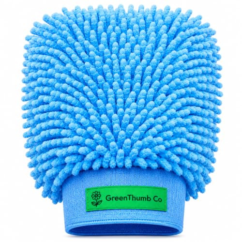 GreenThumb Co Microfibre Car Wash Mitt, Ultra Soft Scratch-Free Wash Glove for Cars, Motorcycles, Vans & SUVs, Reusable, Machine Washable, Blue