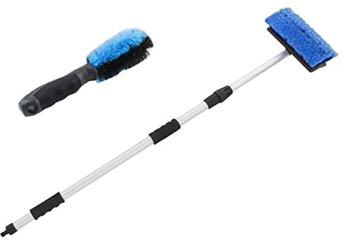 Tuecompra Cepillo para Lavar Coches TELESCÓPICO con Entrada DE Agua XL 1,10 A 1,75 m + Cepillo para Limpiar Llantas