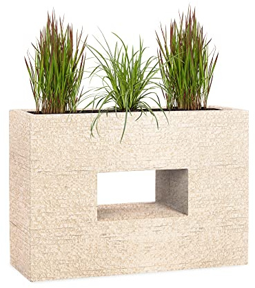 Pflanzwerk® Jardinera Fibra de Vidrio Vista Antiguo Arena 52x75x27cm *Maceta a Prueba de heladas* *Protección UV* *Calidad Europeo*