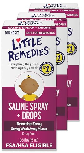 Little Remedies Sterile Baby Saline Nasal Spray and Drops, Safe for Newborns to Relieve Stuffy and Dry Noses, 0.5 Fl Oz, Pack of 3