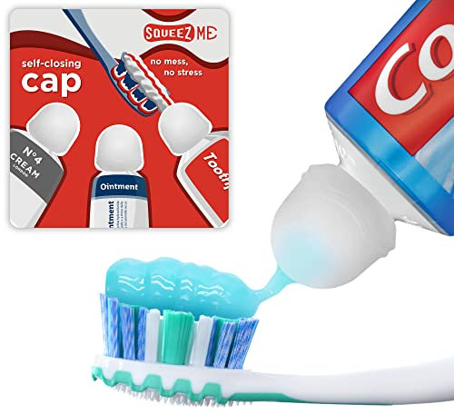 SqueezMe Toothpaste Caps by Chrome Cherry, Self-Closing, Reusable Silicone Lids, Mess-Free Toothpaste Dispenser for Kids & Adults, Bathroom Accessory for Tooth and Gum Health, 3-Pack Clear