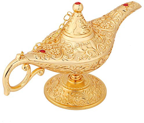 Ausla Aladdin Genie Lampe aus Zinklegierung, Genie Light Lampe, Aladdin light Magic Genie Light Metal geschnitzt Legend Lampe Wishing Light Pot Decor 21×11×7,2 CM ﻿