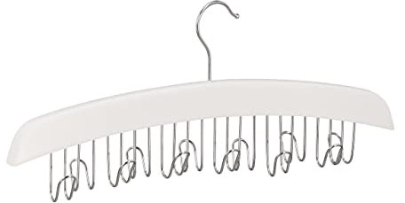 Relaxdays 2 x Gürtelhalter Kleiderschrank, Haken für 12 Gürtel, 360° drehbarer Haken, Lotusholz, 17,5x43x5,5 cm, weiß/Silber