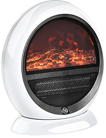 HOMCOM Camino Elettrico con Effetto Fiamma Ruotabile e Portatile, Potenza 1500W, Copertura 10-15m², 30.5x18x35cm, Bianco