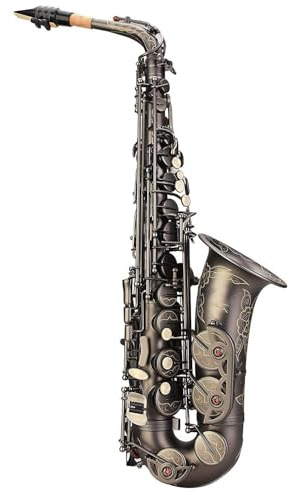 QIONGHA Saxophone Black Paint E-Flat Sax Compatible with Beginner Student Intermediate Player Brass EB Alto Saxophone with Mouthpiece Carrying Case Cleaning Cloth Brush Sax Straps