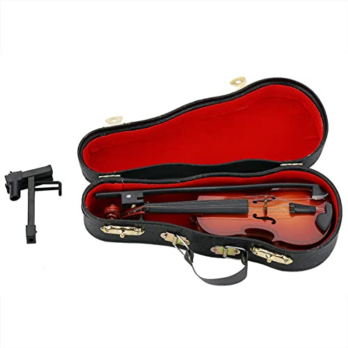 YUMILI Modèle de Violon Miniature, Mini Violon en Bois avec Support, Mini Violon en Bois, Affichage de Modèle d'Instrument de Musique, Accessoires de Décoration, Décoration de Bureau à Domicile