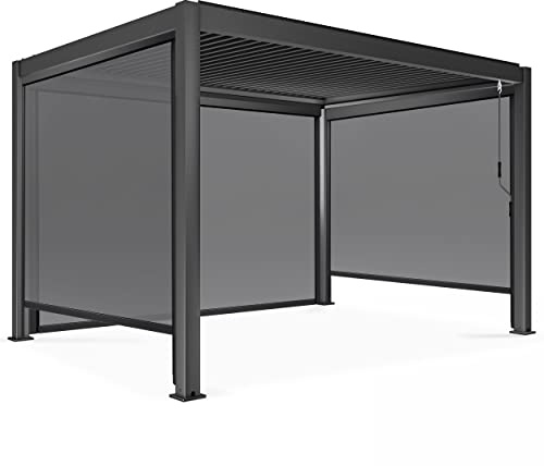 Oviala Pergola bioclimatica 3 x 4 m autoportante con 3 tende grigie