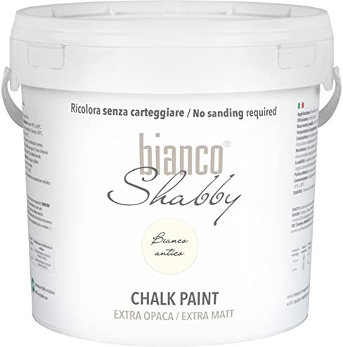 bianco shabby® Chalk Paint Bianco Antico Peinture à la craie pour meubles et murs, effet vintage, shabby chic, extra mat (5 Litre)