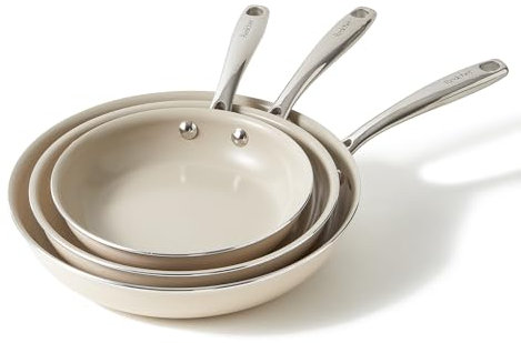 Redchef Set de 3 Poêles à revêtement céramique pour induction 20/24/28 cm Pour tous les types de plaques de cuisson - Sans PTFE - Sans PFAS - Sans PFOA, Passe au four et au lave-vaisselle - Beige