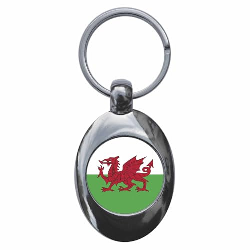 Ozorath Wales Welsh Flag Keyring with Trolley Coin