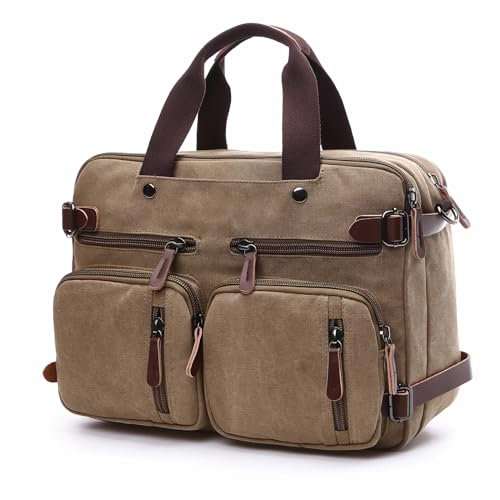 Saddhu Laptop Tote Bag for Women Men 3 in 1 Convertible Messenger Briefcase Shoulder Handbag for Work Bussiness, Khaki, 17